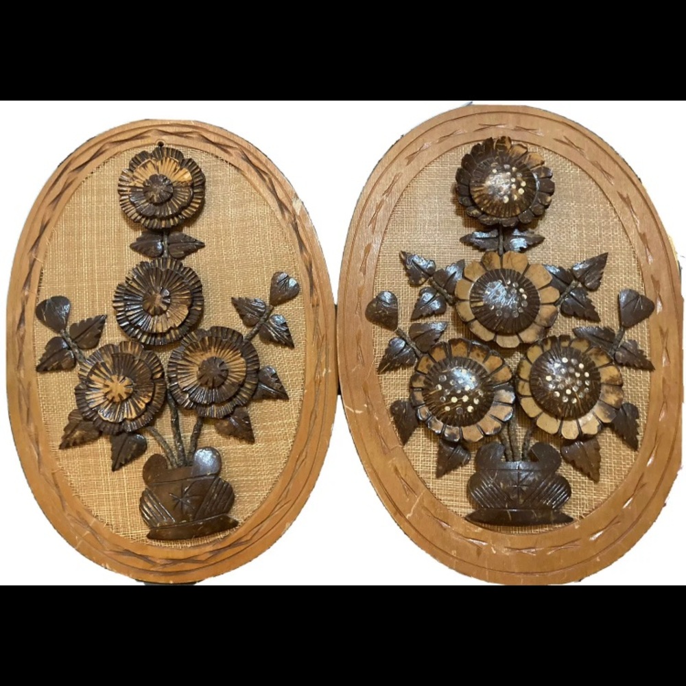 Vintage Wall Decor Wall Art Wood Carved Flower Plaques